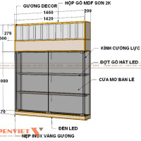 Mẫu tủ trang sức rời kích thước 1460 mm x 200 mm x 1650 mm.